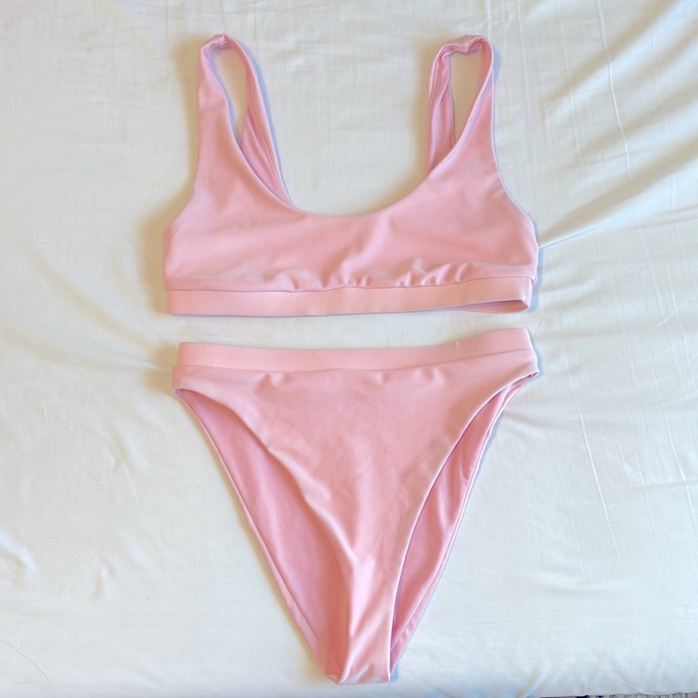 Pink Scoop Neck High-Cut Bikini